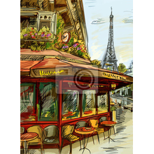Фотообои - Уличное кафе в Париже - иллюстрация