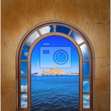 Фотообои - Арочное окно с видом на море