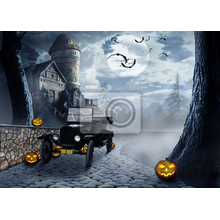 Фотообои - Vintage car among the pumpkins