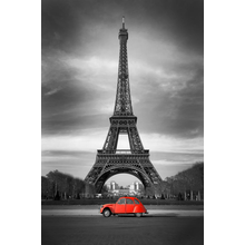 Ч/б Обои на стену с красной машиной в Париже