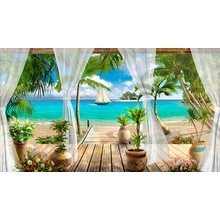 Фотообои с террасой и видом на тропический пляж