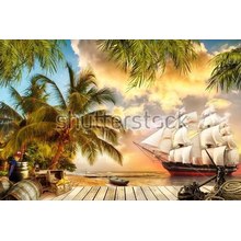 Цифровая фреска с пиратским кораблем