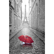 Обои с красным зонтом на улице Парижа