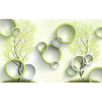 3D Обои для стен с деревьями и кольцами.