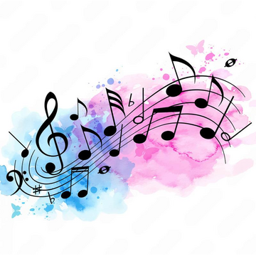 Музыкальные ноты на акварельном фоне.
