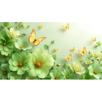 3D обои с цветами и бабочками. Артикул: 10061576.