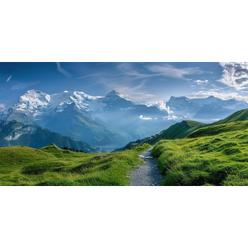 Горный пейзаж с лесными долинами и лугами.