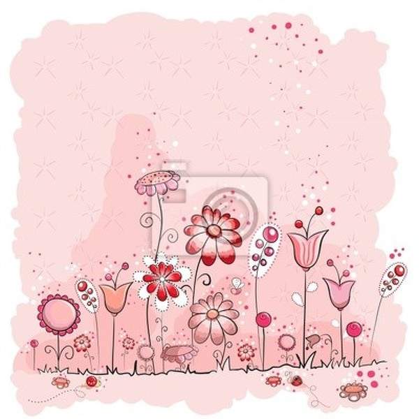 Розовые фотообои с цветочками артикул 10007676