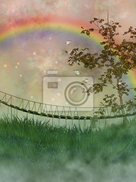 Фотообои со сказочным мостиком и радугой артикул 10001293