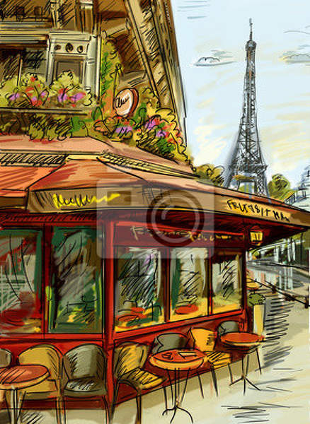 Фотообои - Уличное кафе в Париже - иллюстрация артикул 10000431