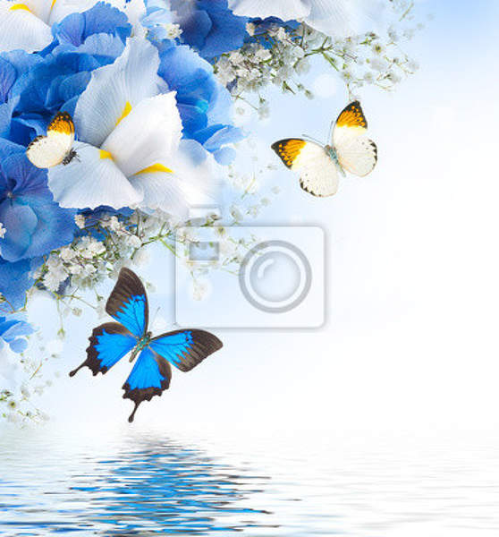 Фотообои с цветами и бабочками артикул 10000400