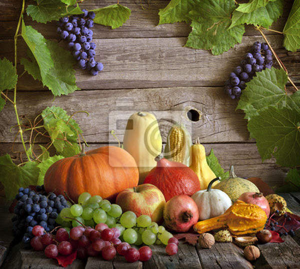 Фотообои с натюрмортом - Осенние фрукты и овощи артикул 10001107