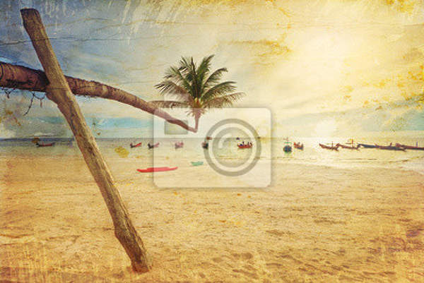 Фотообои с тропическим пляжем в стиле ретро артикул 10001040