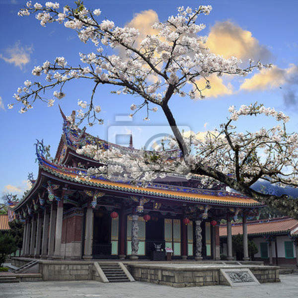 Фотообои - Японская пагода и сакура артикул 10000548