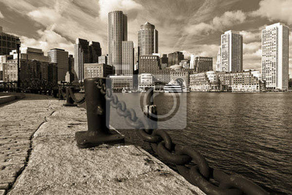 Фотообои с набережной в Бостоне (черно-белые фотообои) артикул 10001320