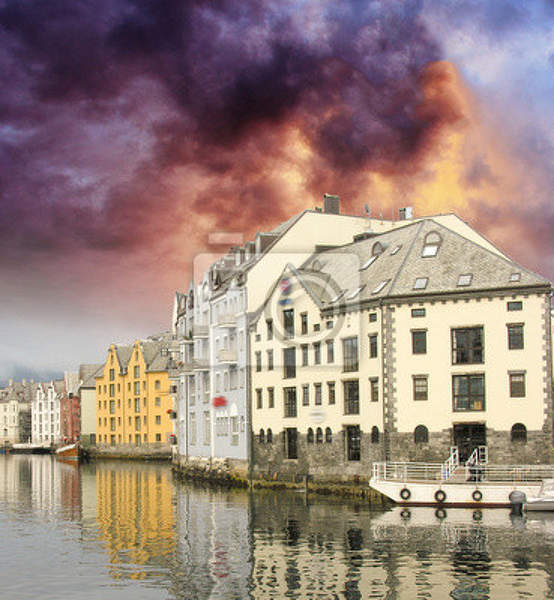 Фотообои - Маленькая городская гавань в Норвегии артикул 10001071