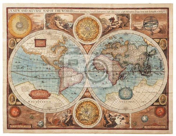 Фотообои со старинной картой мира (1626 г.) артикул 10001832