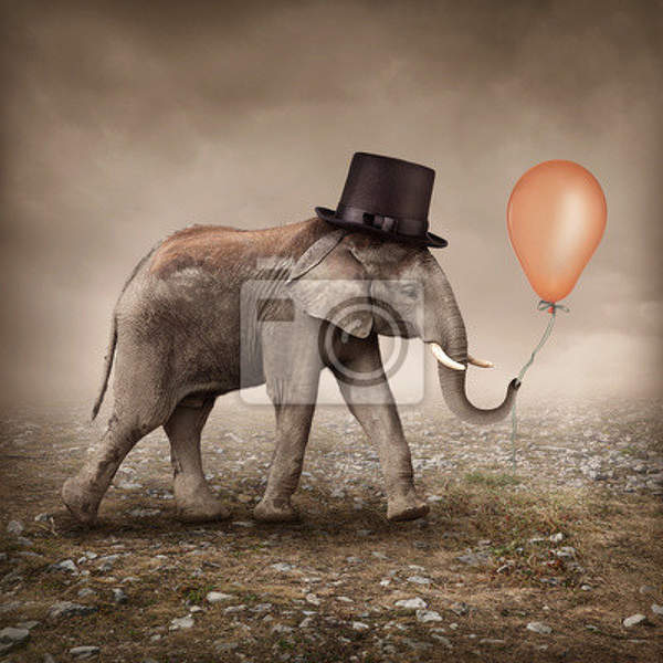 Фотообои со слоном и воздушным шаром (арт графика) артикул 10001877