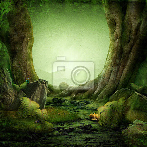 Фотообои в стиле фентези - сказочный зеленый лес артикул 10001836