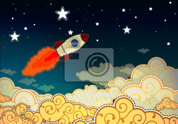 Детские фотообои - Рисунок с космическим кораблем артикул 10001450