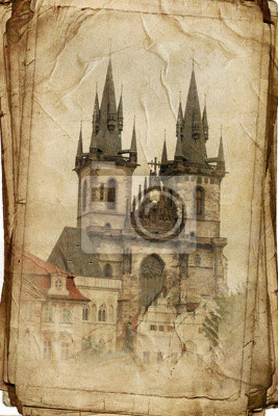 Фотообои с видом Праги в винтажном стиле артикул 10002188