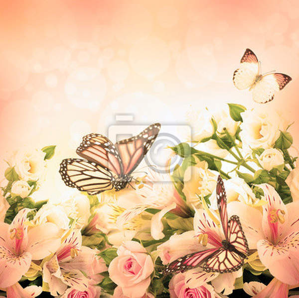 Фотообои с цветами и бабочками артикул 10001431