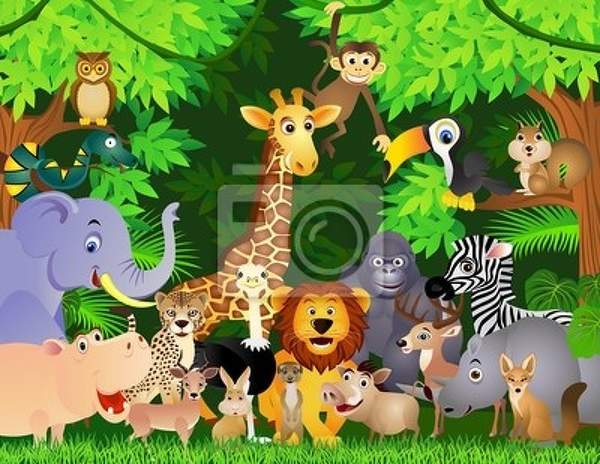 Детские фотообои с животными в джунглях артикул 10001451
