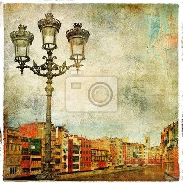Фотообои с городским фонарем в стиле ретро артикул 10001436