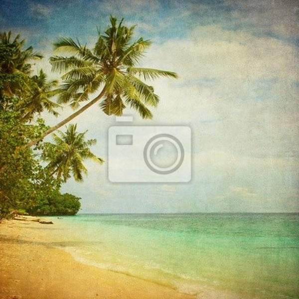 Фотообои в ретро стиле с тропическим пляжем артикул 10001634