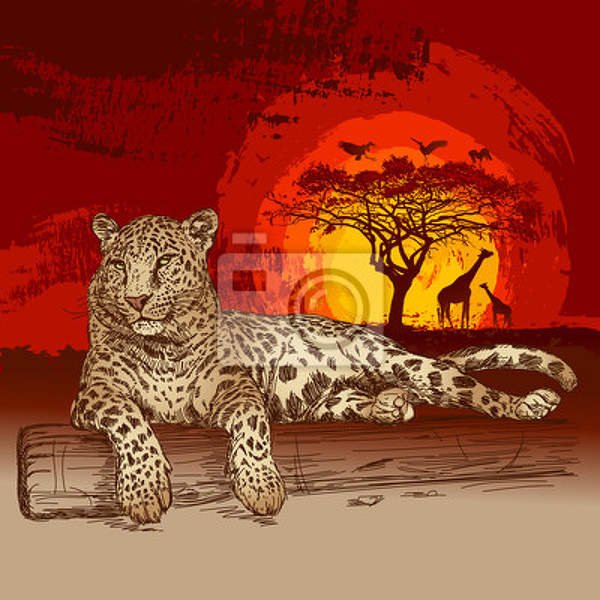 Фотообои "Леопард на закате" артикул 10002374