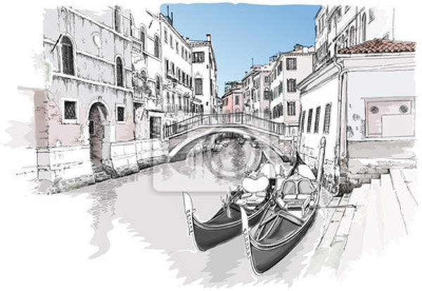 Арт-обои - Рисованный венецианский канал артикул 10003133