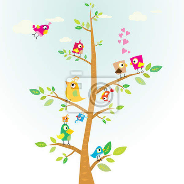 Детские фотообои - Дерево с птичками артикул 10002545