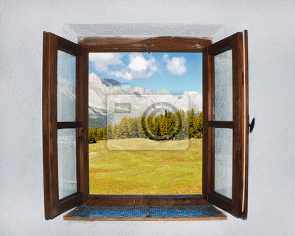 Фотообои "Открытое фальш окно с видом на пейзаж" артикул 10002361