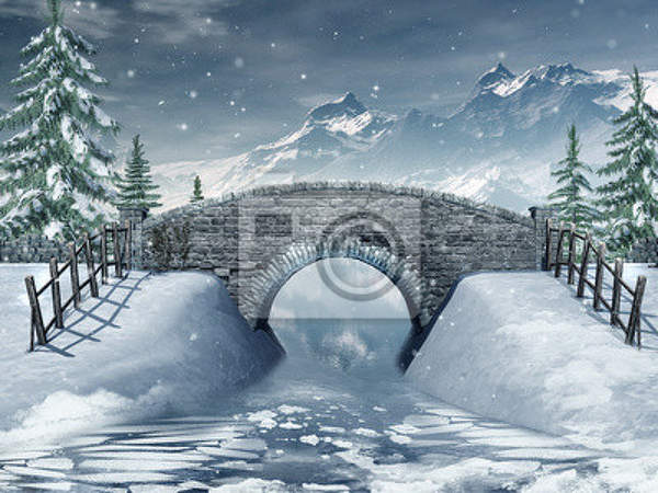 Фотообои - Мост над рекой зимой артикул 10002512
