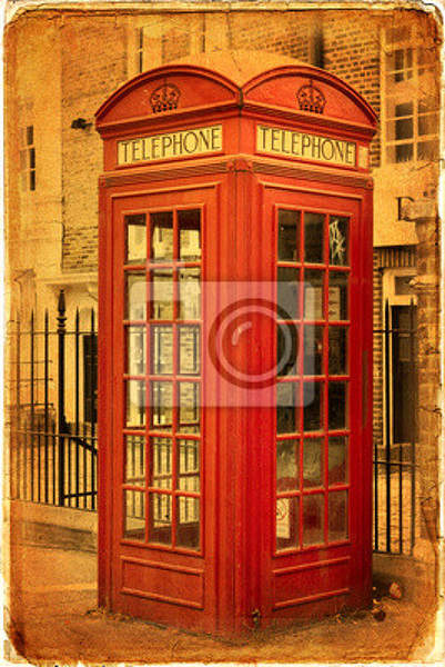 Фотообои с красной телефонной будкой в ретро стиле артикул 10002369