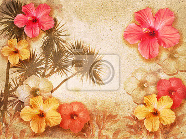 Фотообои "Тропические цветы в ретро стиле" артикул 10002296