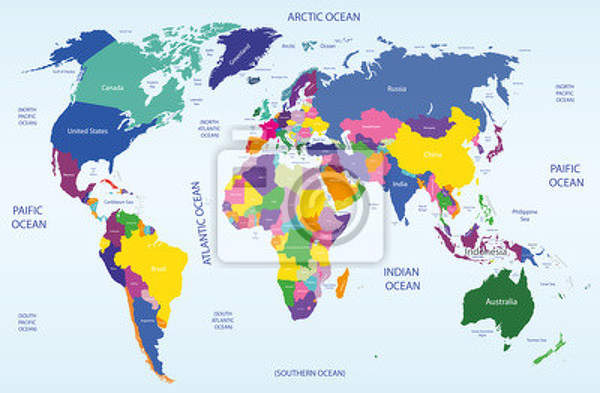 Фотообои - Географическая карта мира артикул 10002605