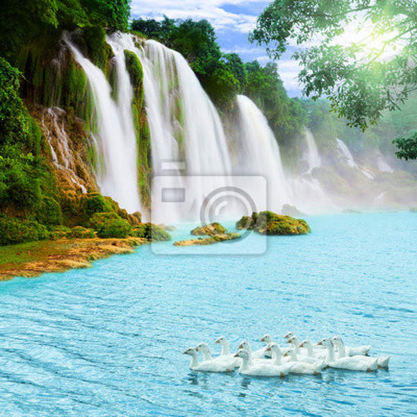 Фотообои на стену с водопадом на озере артикул 10002358