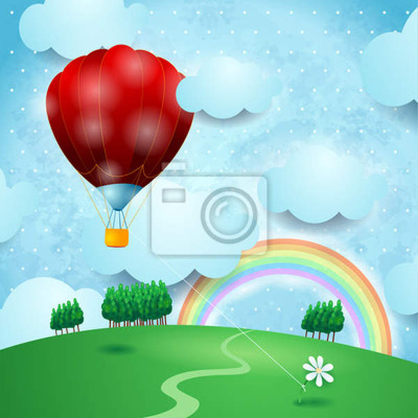 Фотообои с воздушным шаром и радугой артикул 10002566