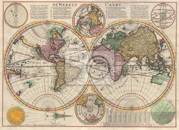 Фотообои на стену - Антикварная карта мира артикул 10002602