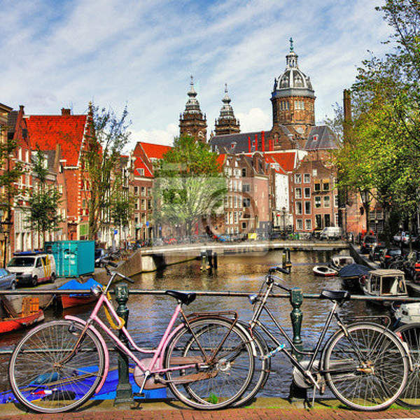 Фотообои на стену с велосипедами в Амстердаме артикул 10003764