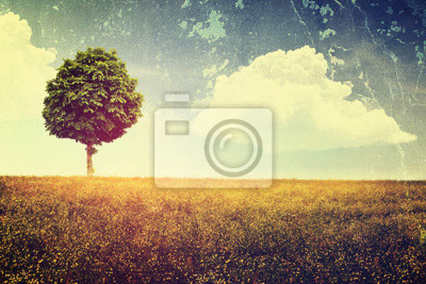 Фотообои - Гранжевый пейзаж с деревом артикул 10003858