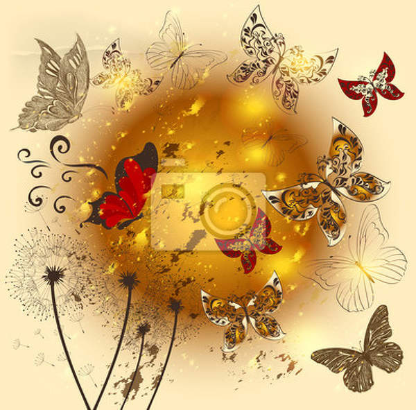 Фотообои - Золотой шар с бабочками артикул 10003553