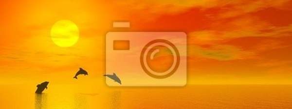 Фотообои - Семья дельфинов на закате артикул 10003640