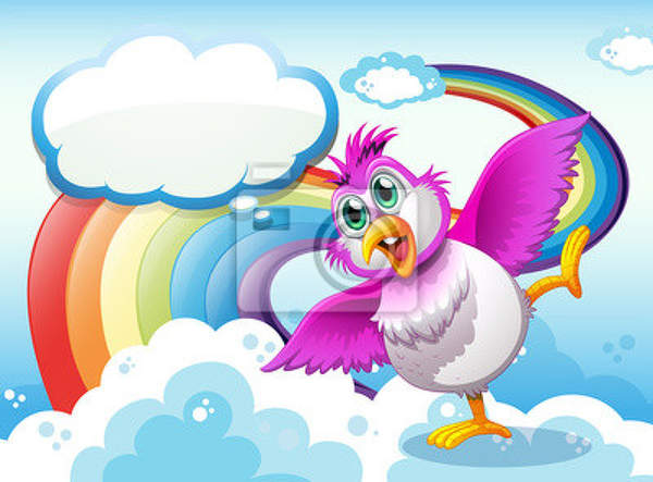 Фотообои - Птичка в облаках на фоне радуги артикул 10003717