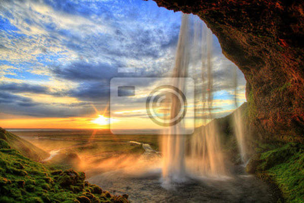 Фотообои на стену с водопадом на фоне заката артикул 10003324