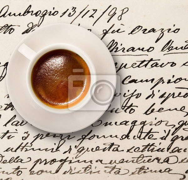 Фотообои - старое письмо с чашкой кофе артикул 10007901