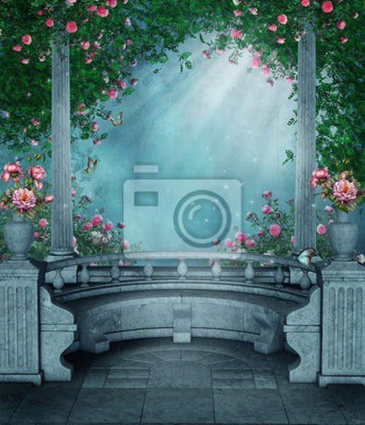 Фотообои — Готический балкон с розами артикул 10004999