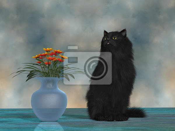Арт-обои - Рисованный черный кот артикул 10005162