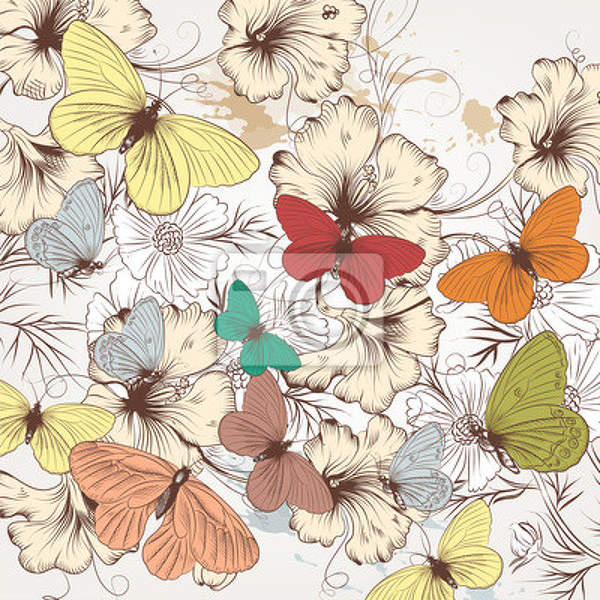 Арт-обои - Рисованные цветные бабочки артикул 10004842